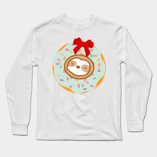 Christmas Wreath Donut Sloth Long Sleeve T-Shirt